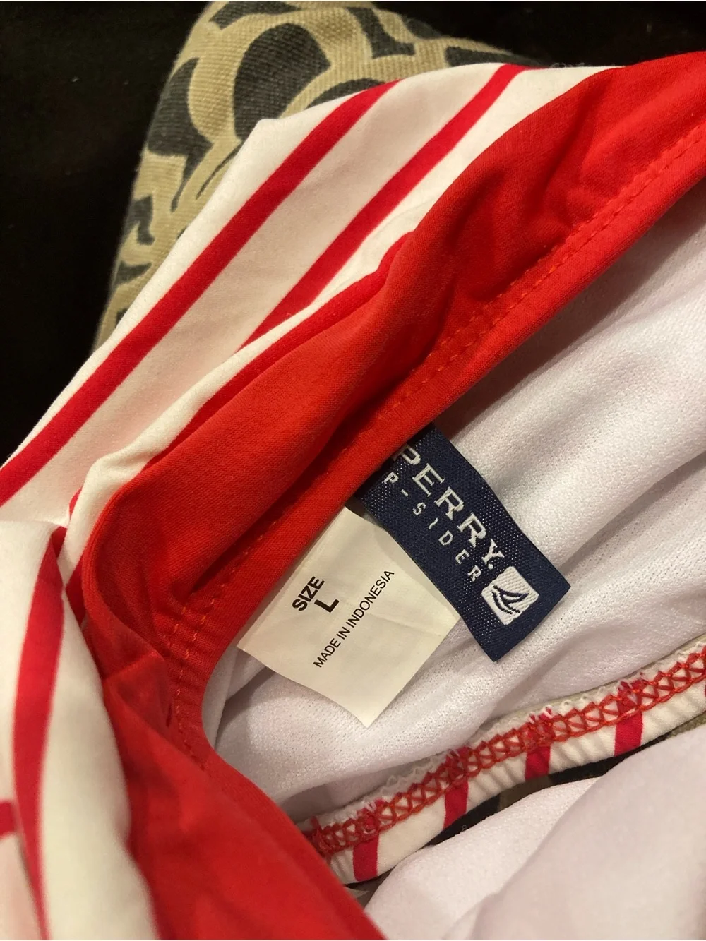 Sperry Red and White Striped Bandeau Tankini Top Large Red/White